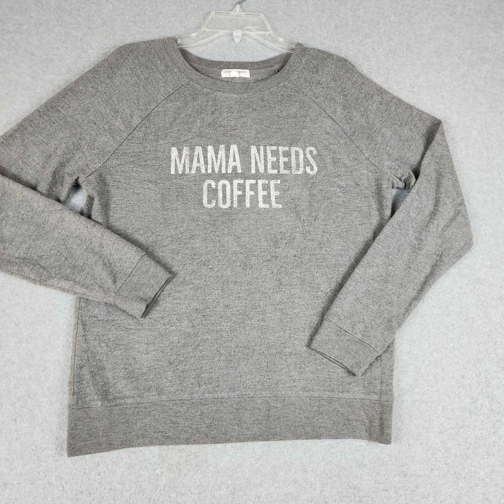 Grayson Threads Mama Needs Coffee Sweatshirt Womens Medium Gray Graphic Pullover